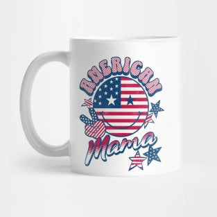 American Mama American Flag Retro Smiley Face Mug